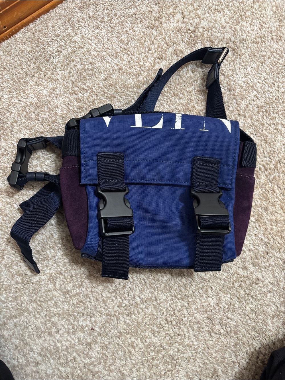 Valentino VLTN Navy and Dark Purple Crossbody Utility Belt Bag